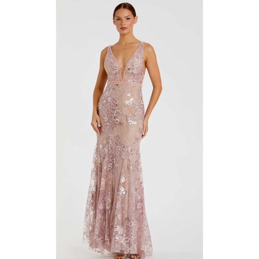 Mac Duggal Floral Sequin Gown Rose Gold Size‎ 10 New With Tags